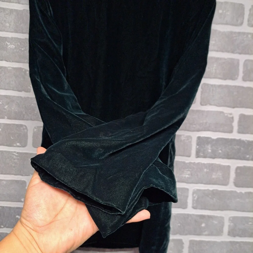 ZARA Blazer Jacket Women Medium Deep Green Velvet Double Breasted Pearl‎ Buttons